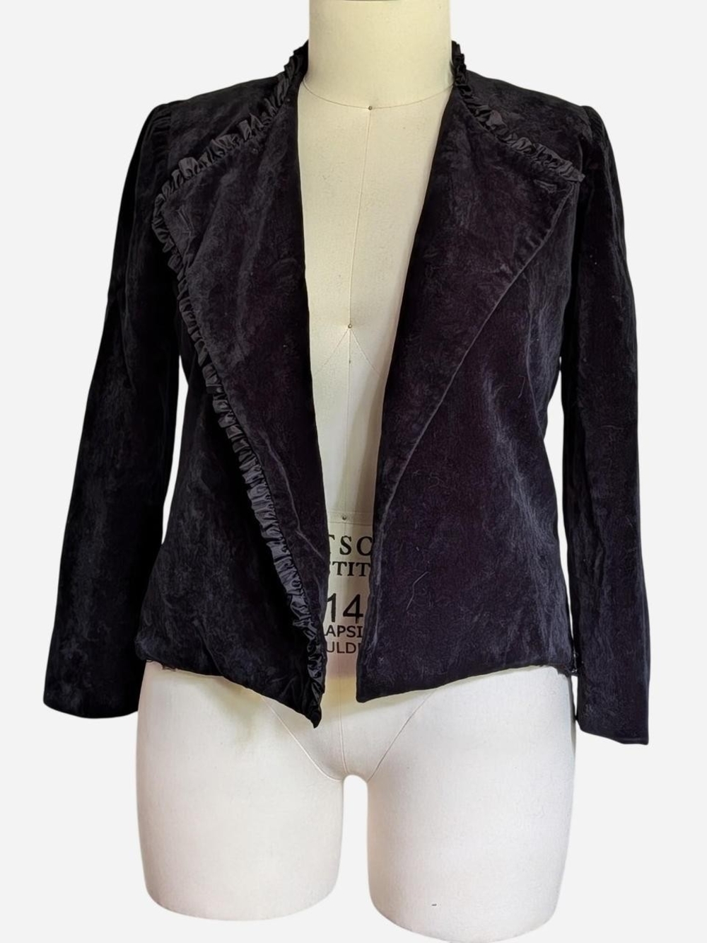 Black Women's Ruffle-Trim Velvet Blazer Jacket